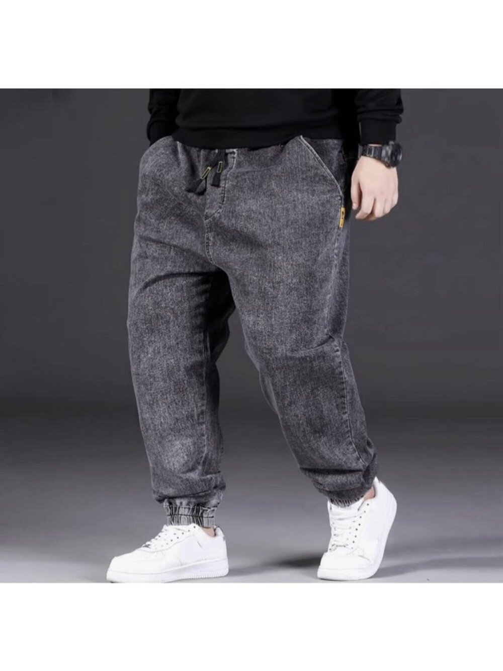 Pamoab Men's Denim Jogger Pants Loose Fit Casual Jeans 4XL